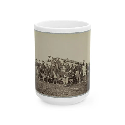 Group Of Soldiers Gathered Outside A Cabin (U.S. Civil War) White Coffee Mug-15oz-Go Mug Yourself