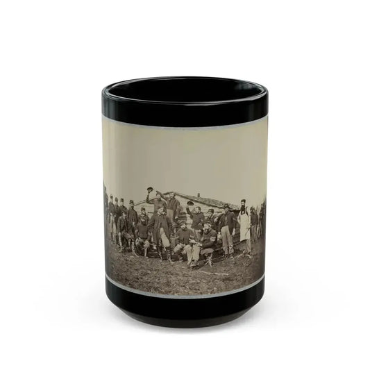 Group Of Soldiers Gathered Outside A Cabin (U.S. Civil War) Black Coffee Mug 15oz - Go Mug Yourself