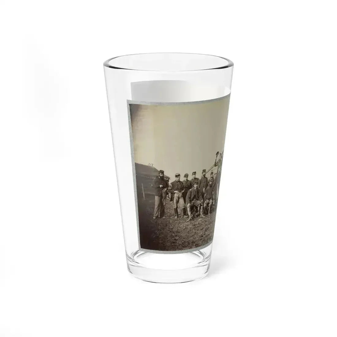 Group Of Soldiers Gathered Outside A Cabin (U.S. Civil War) Pint Glass 16oz - Go Mug Yourself