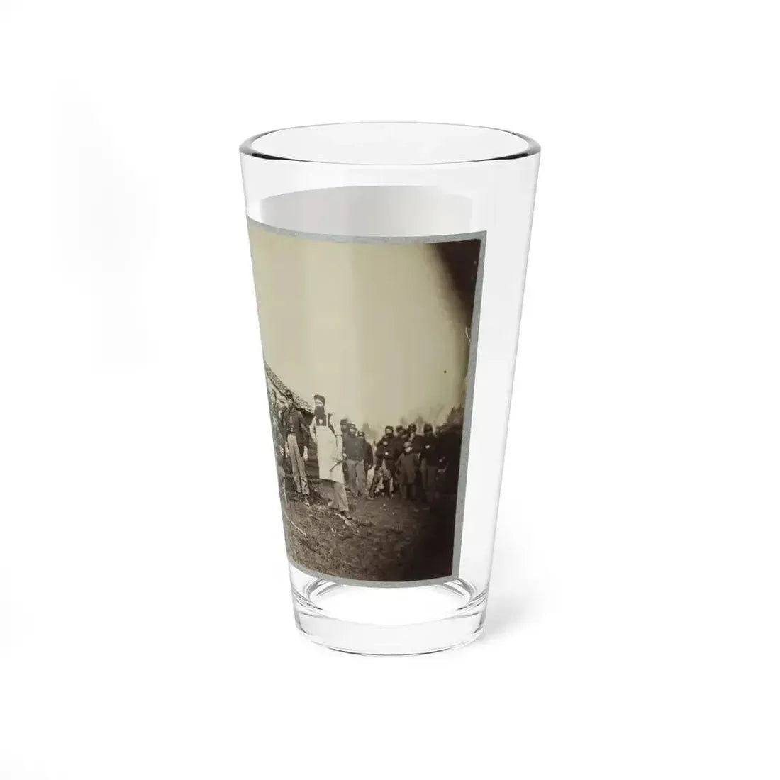 Group Of Soldiers Gathered Outside A Cabin (U.S. Civil War) Pint Glass 16oz - Go Mug Yourself