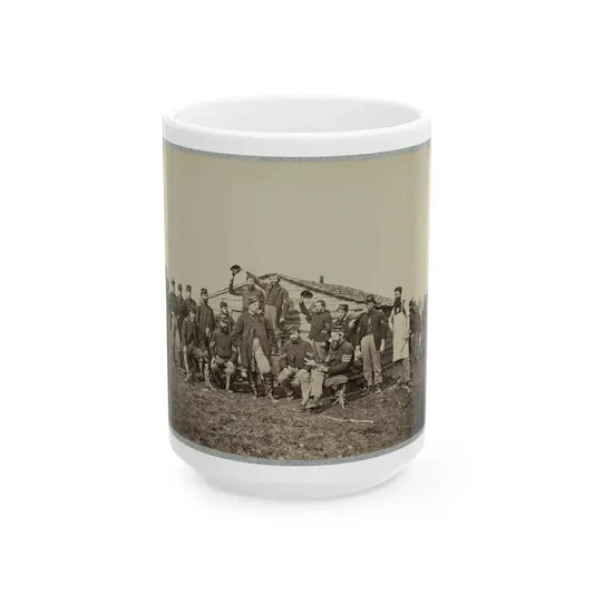 Group Of Soldiers Gathered Outside A Cabin (U.S. Civil War) White Coffee Mug 15oz - Go Mug Yourself