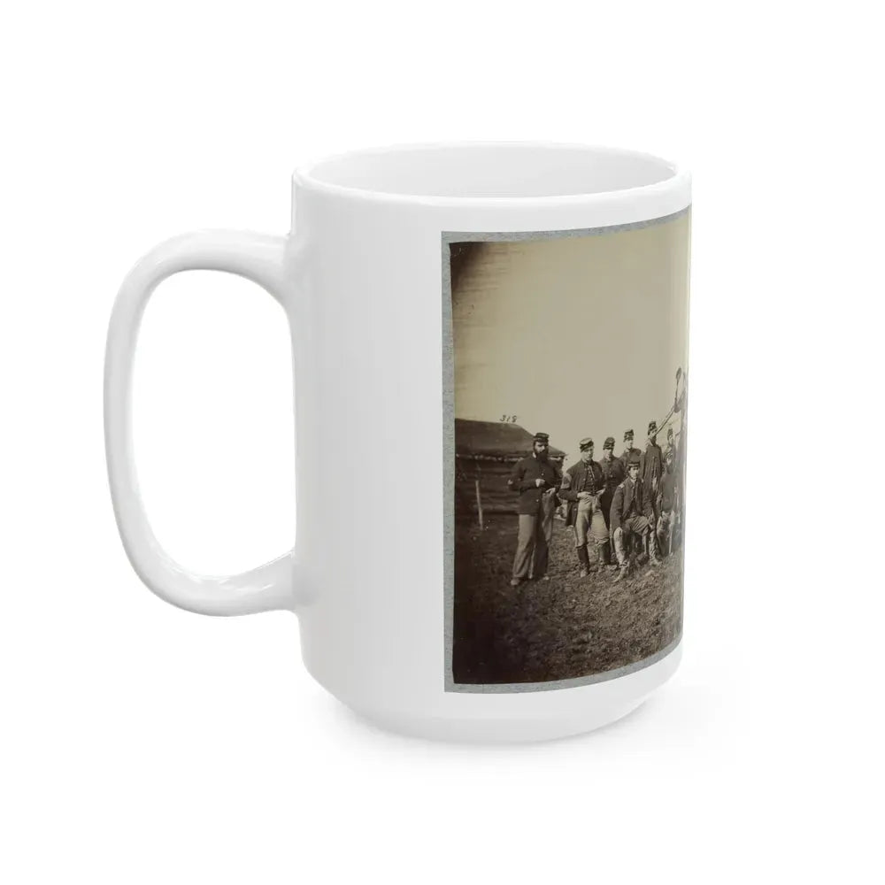 Group Of Soldiers Gathered Outside A Cabin (U.S. Civil War) White Coffee Mug - Go Mug Yourself
