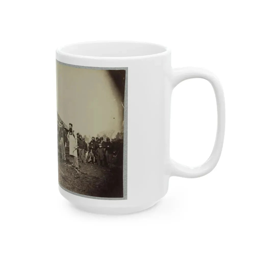 Group Of Soldiers Gathered Outside A Cabin (U.S. Civil War) White Coffee Mug - Go Mug Yourself