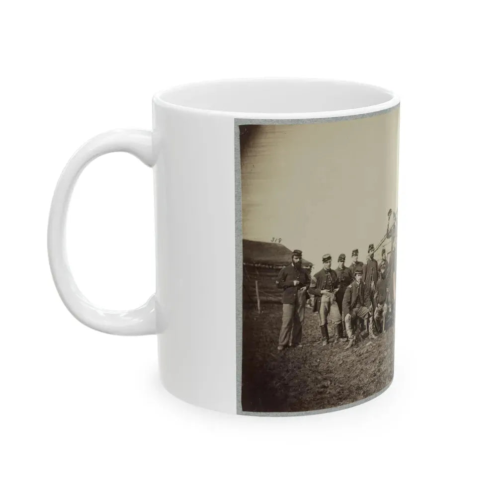 Group Of Soldiers Gathered Outside A Cabin (U.S. Civil War) White Coffee Mug - Go Mug Yourself