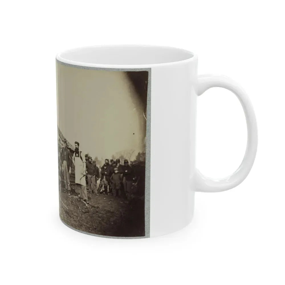 Group Of Soldiers Gathered Outside A Cabin (U.S. Civil War) White Coffee Mug - Go Mug Yourself