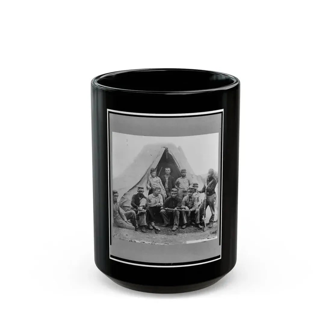 Group Of Soldiers Of Co. G., 71st New York Volunteers, Posed In Front Of Tent (U.S. Civil War) Black Coffee Mug 15oz - Go Mug Yourself