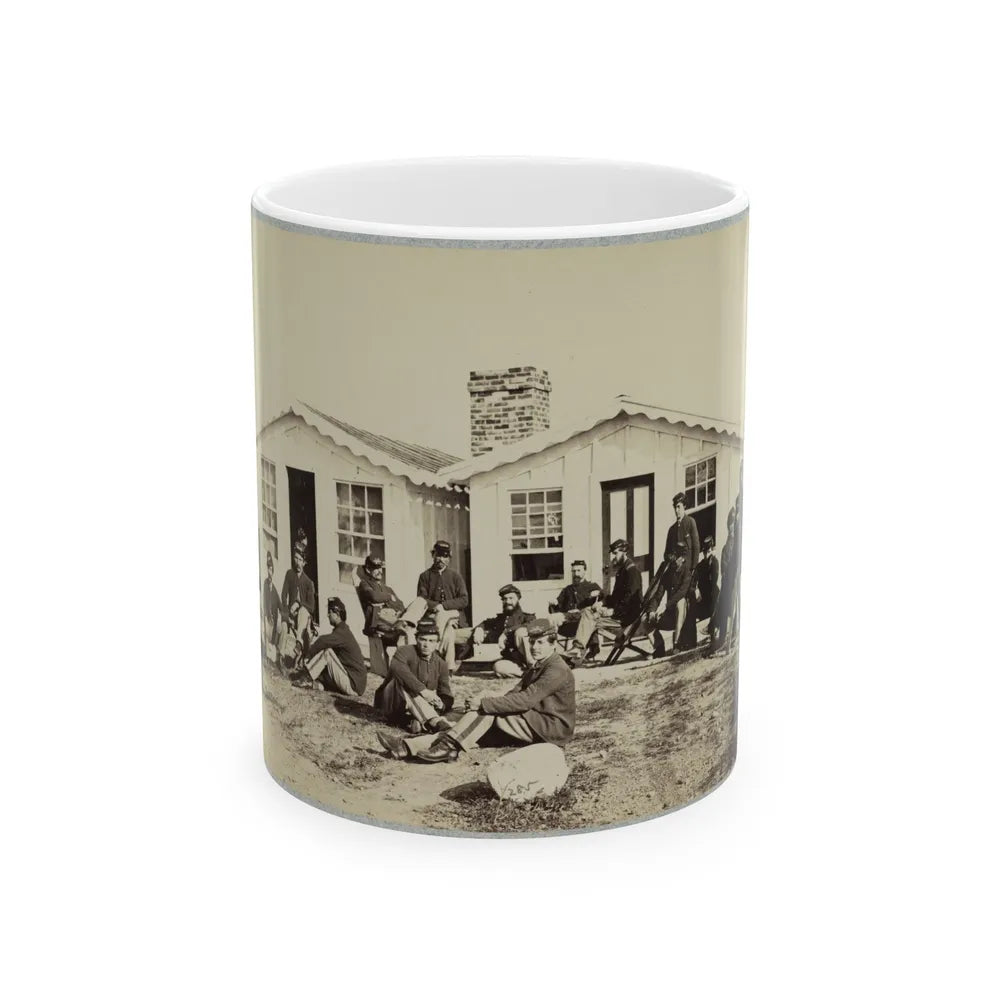 Group Of Soldiers Outside Winter Quarters (U.S. Civil War) White Coffee Mug-11oz-Go Mug Yourself