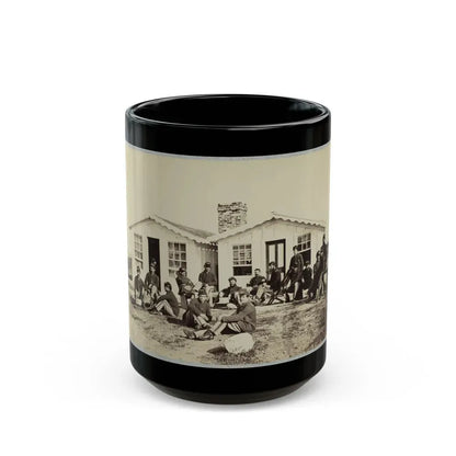 Group Of Soldiers Outside Winter Quarters (U.S. Civil War) Black Coffee Mug 15oz - Go Mug Yourself