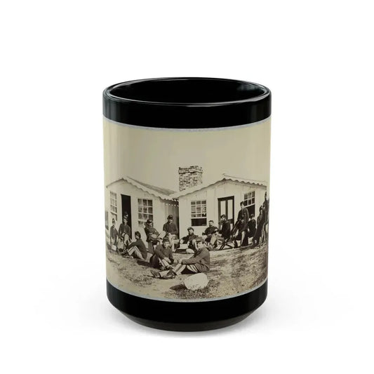 Group Of Soldiers Outside Winter Quarters (U.S. Civil War) Black Coffee Mug 15oz - Go Mug Yourself
