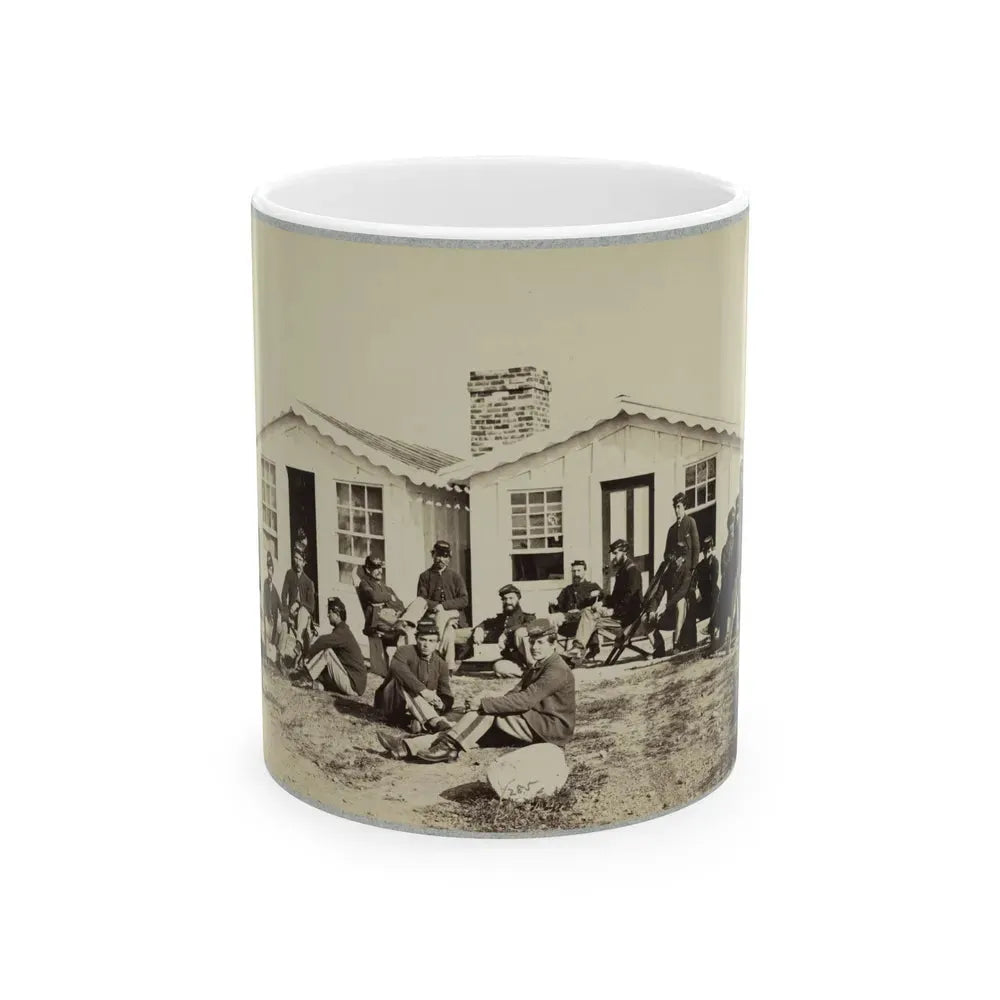 Group Of Soldiers Outside Winter Quarters (U.S. Civil War) White Coffee Mug 11oz - Go Mug Yourself