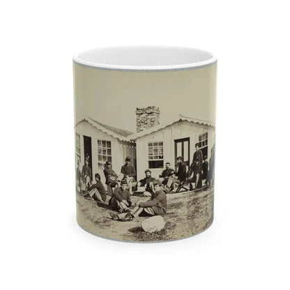 Group Of Soldiers Outside Winter Quarters (U.S. Civil War) White Coffee Mug 11oz - Go Mug Yourself