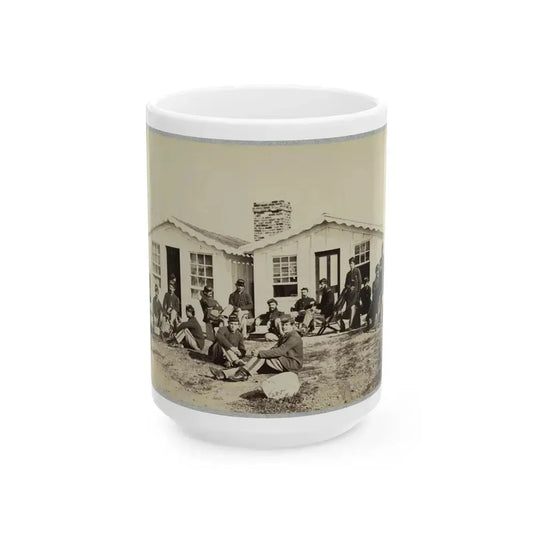 Group Of Soldiers Outside Winter Quarters (U.S. Civil War) White Coffee Mug 15oz - Go Mug Yourself
