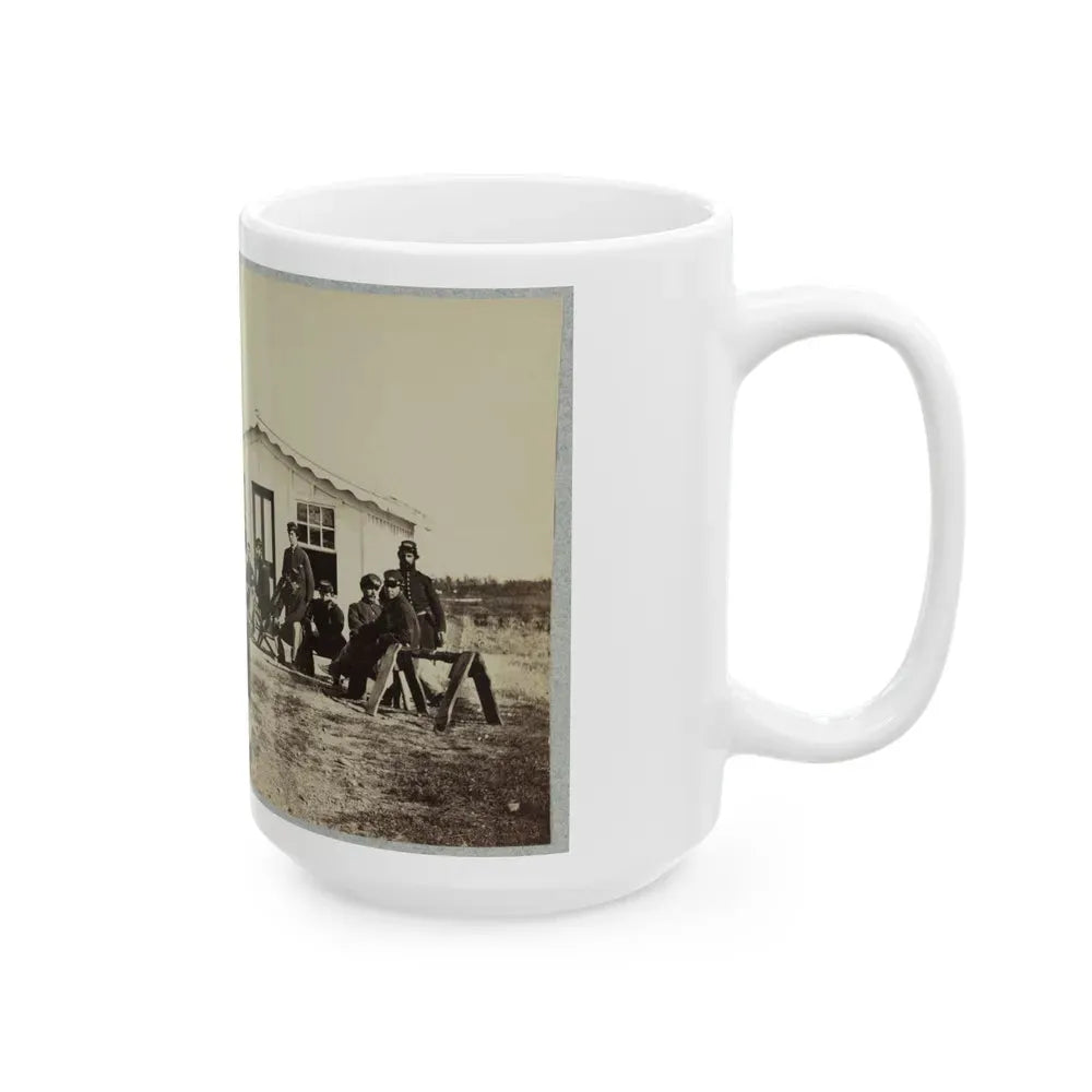 Group Of Soldiers Outside Winter Quarters (U.S. Civil War) White Coffee Mug - Go Mug Yourself