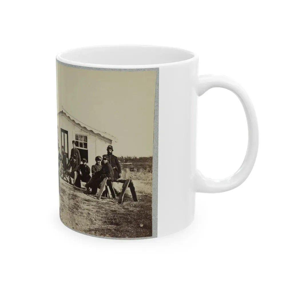 Group Of Soldiers Outside Winter Quarters (U.S. Civil War) White Coffee Mug - Go Mug Yourself