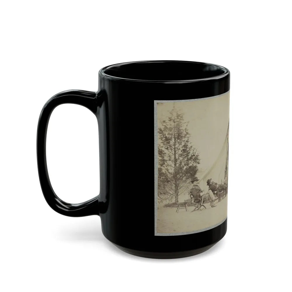 Group Of Soldiers Relax In Front Of A Tent (U.S. Civil War) Black Coffee Mug-Go Mug Yourself