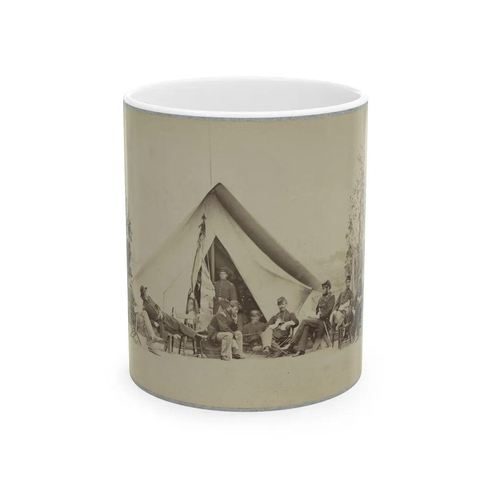 Group Of Soldiers Relax In Front Of A Tent (U.S. Civil War) White Coffee Mug-11oz-Go Mug Yourself