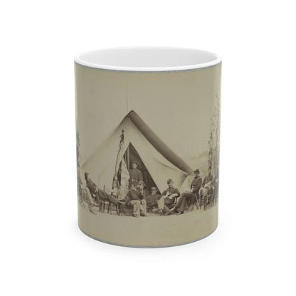 Group Of Soldiers Relax In Front Of A Tent (U.S. Civil War) White Coffee Mug-11oz-Go Mug Yourself