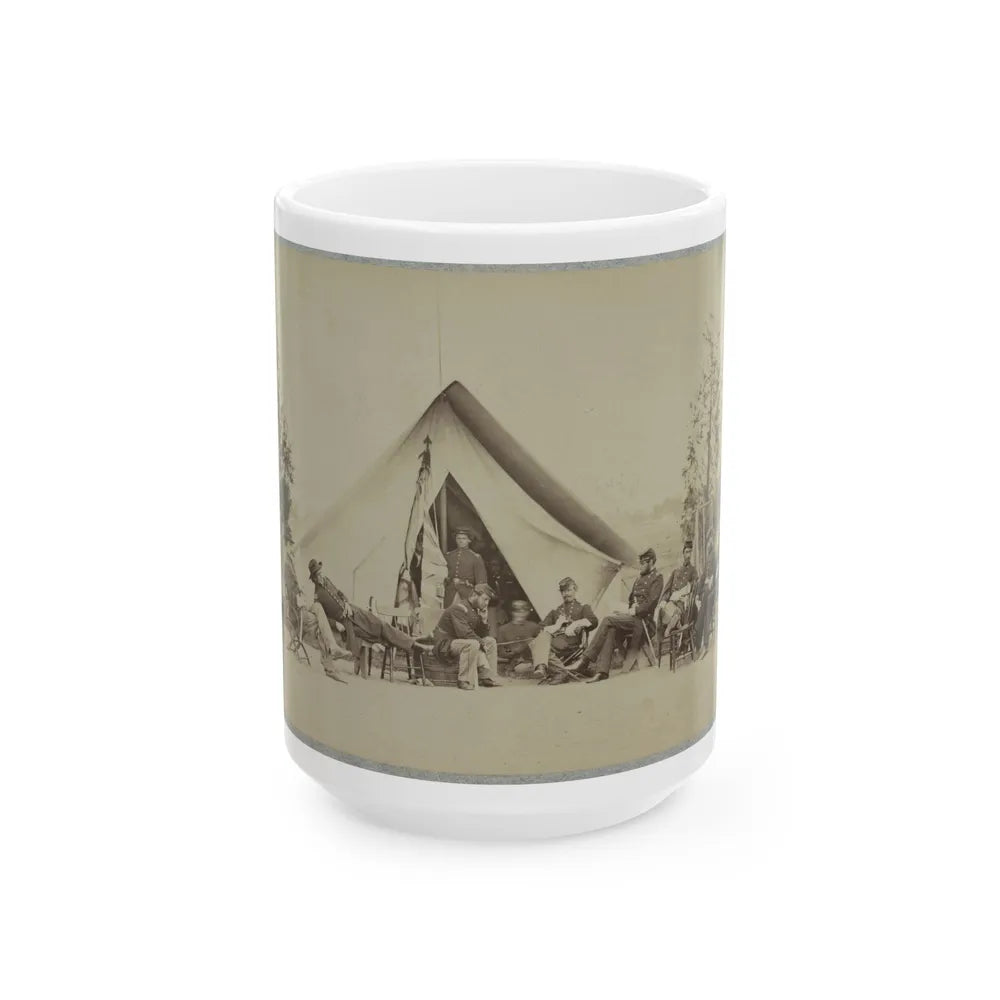 Group Of Soldiers Relax In Front Of A Tent (U.S. Civil War) White Coffee Mug-15oz-Go Mug Yourself