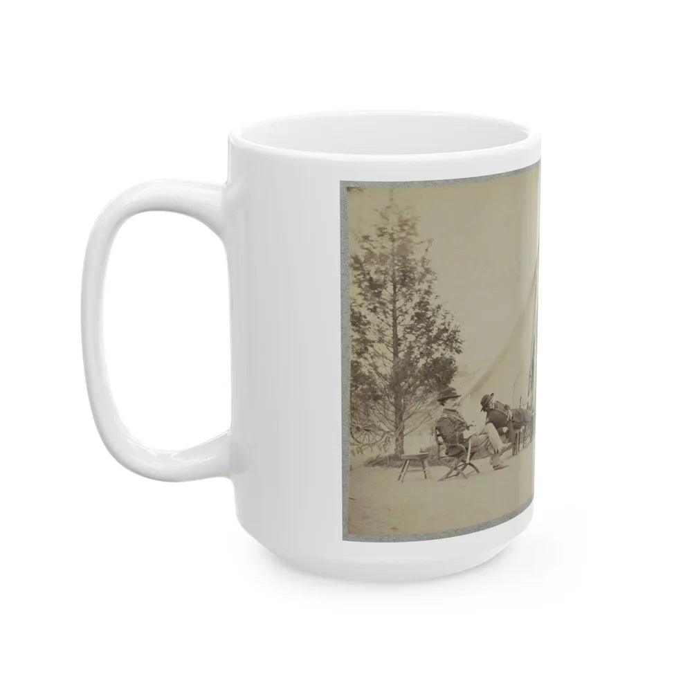 Group Of Soldiers Relax In Front Of A Tent (U.S. Civil War) White Coffee Mug-Go Mug Yourself