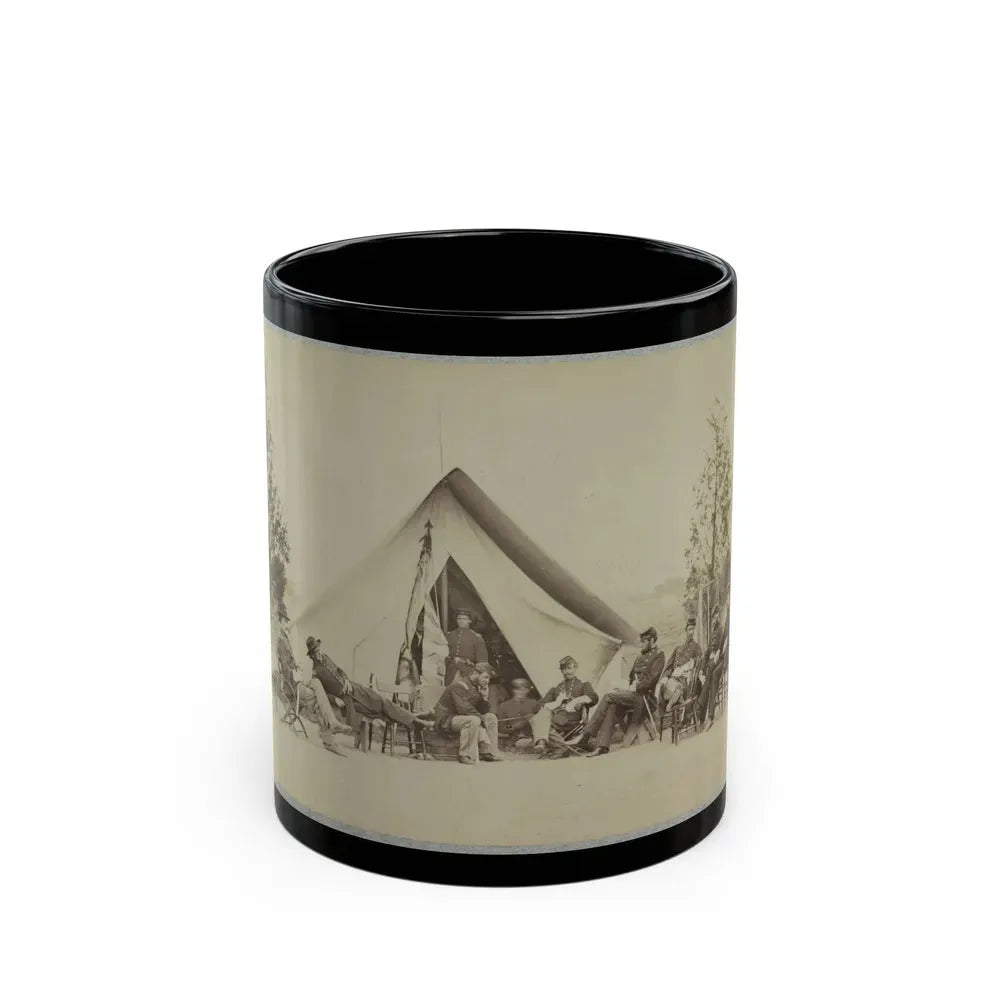 Group Of Soldiers Relax In Front Of A Tent (U.S. Civil War) Black Coffee Mug 11oz - Go Mug Yourself