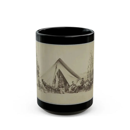 Group Of Soldiers Relax In Front Of A Tent (U.S. Civil War) Black Coffee Mug 15oz - Go Mug Yourself