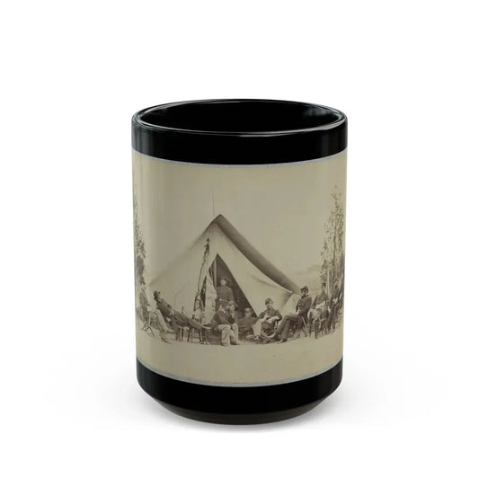 Group Of Soldiers Relax In Front Of A Tent (U.S. Civil War) Black Coffee Mug 15oz - Go Mug Yourself