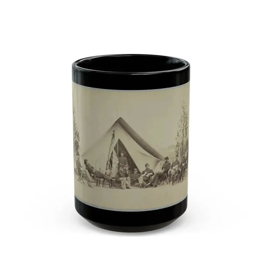 Group Of Soldiers Relax In Front Of A Tent (U.S. Civil War) Black Coffee Mug 15oz - Go Mug Yourself