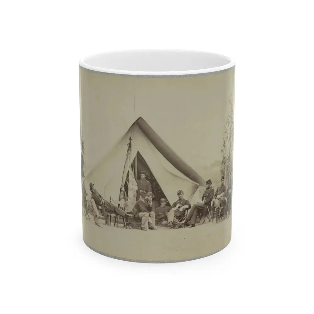 Group Of Soldiers Relax In Front Of A Tent (U.S. Civil War) White Coffee Mug 11oz - Go Mug Yourself