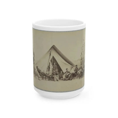 Group Of Soldiers Relax In Front Of A Tent (U.S. Civil War) White Coffee Mug 15oz - Go Mug Yourself