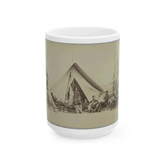 Group Of Soldiers Relax In Front Of A Tent (U.S. Civil War) White Coffee Mug 15oz - Go Mug Yourself
