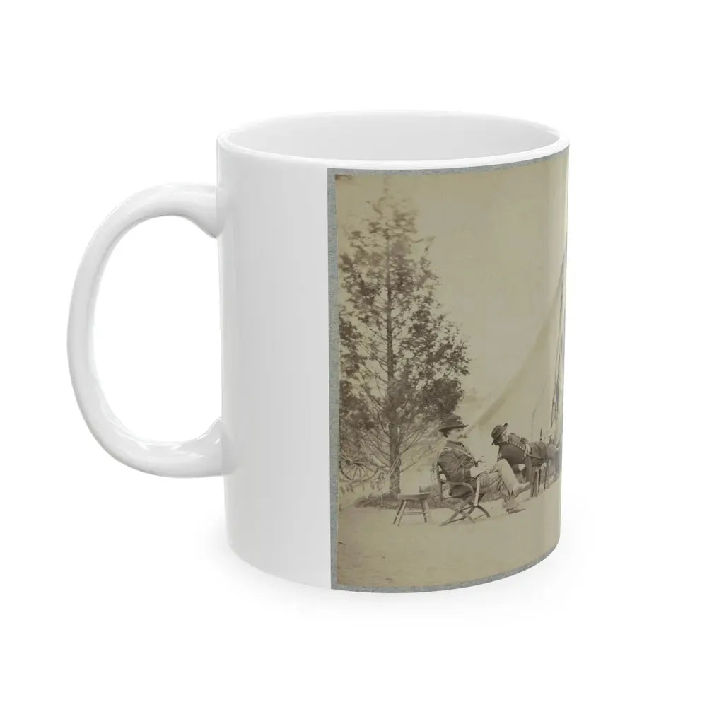 Group Of Soldiers Relax In Front Of A Tent (U.S. Civil War) White Coffee Mug - Go Mug Yourself