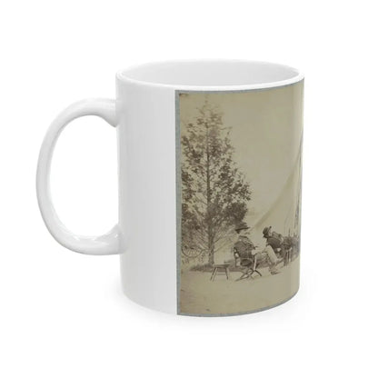 Group Of Soldiers Relax In Front Of A Tent (U.S. Civil War) White Coffee Mug - Go Mug Yourself