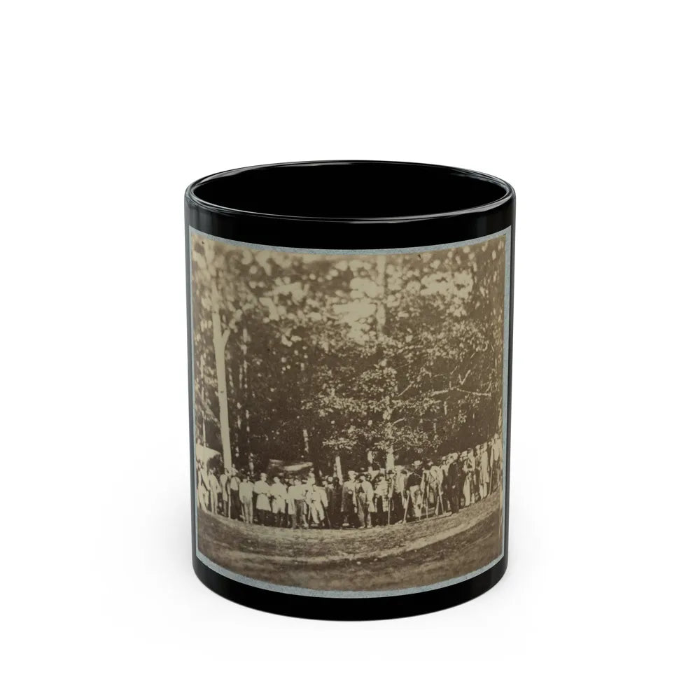 Group Of Soldiers, Some In Uniform And Some With Crutches, Pose In Front Of The Woods Possibly In Pennsylvania (U.S. Civil War) Black Coffee Mug-11oz-Go Mug Yourself