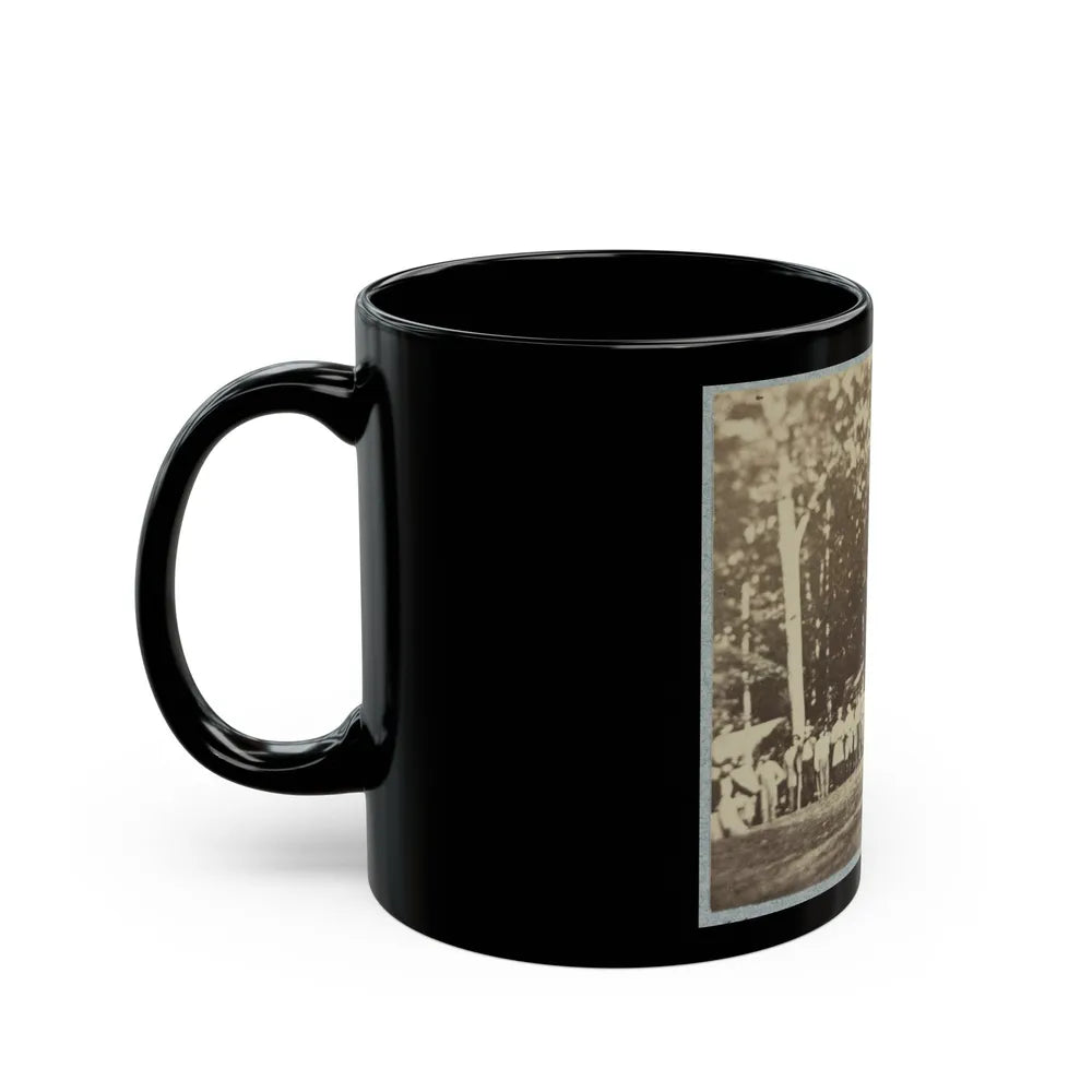 Group Of Soldiers, Some In Uniform And Some With Crutches, Pose In Front Of The Woods Possibly In Pennsylvania (U.S. Civil War) Black Coffee Mug-Go Mug Yourself