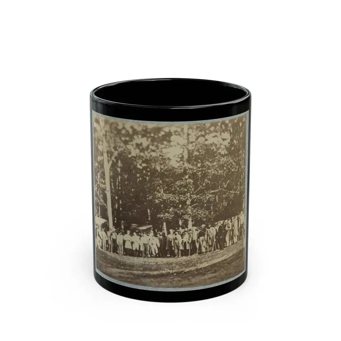 Group Of Soldiers, Some In Uniform And Some With Crutches, Pose In Front Of The Woods Possibly In Pennsylvania (U.S. Civil War) Black Coffee Mug 11oz - Go Mug Yourself