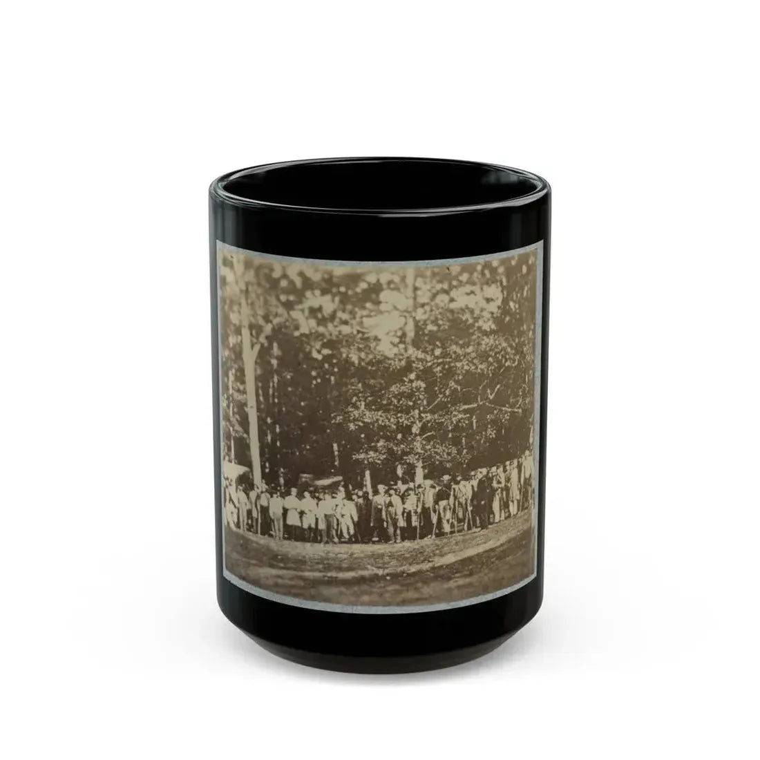 Group Of Soldiers, Some In Uniform And Some With Crutches, Pose In Front Of The Woods Possibly In Pennsylvania (U.S. Civil War) Black Coffee Mug 15oz - Go Mug Yourself