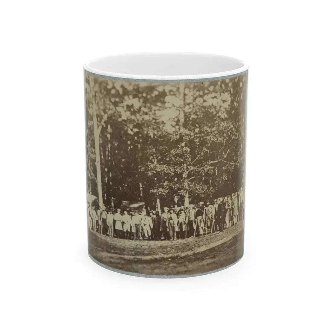 Group Of Soldiers, Some In Uniform And Some With Crutches, Pose In Front Of The Woods Possibly In Pennsylvania (U.S. Civil War) White Coffee Mug 11oz - Go Mug Yourself