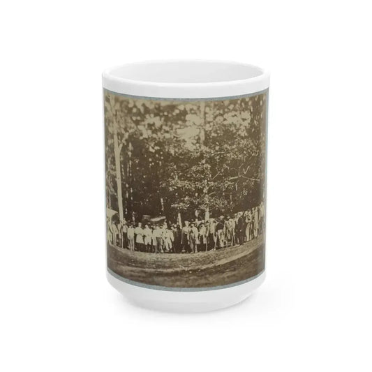 Group Of Soldiers, Some In Uniform And Some With Crutches, Pose In Front Of The Woods Possibly In Pennsylvania (U.S. Civil War) White Coffee Mug 15oz - Go Mug Yourself