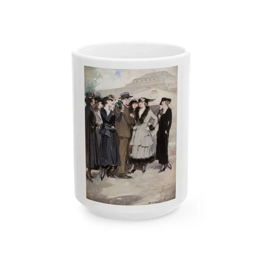 Group of Women and a Man - White Coffee Mug 15oz - Go Mug Yourself