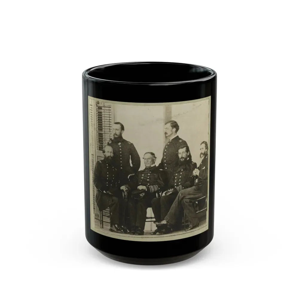 Group Portrait Of Officers With Admiral David G. Farragut Seated, Center (U.S. Civil War) Black Coffee Mug 15oz - Go Mug Yourself