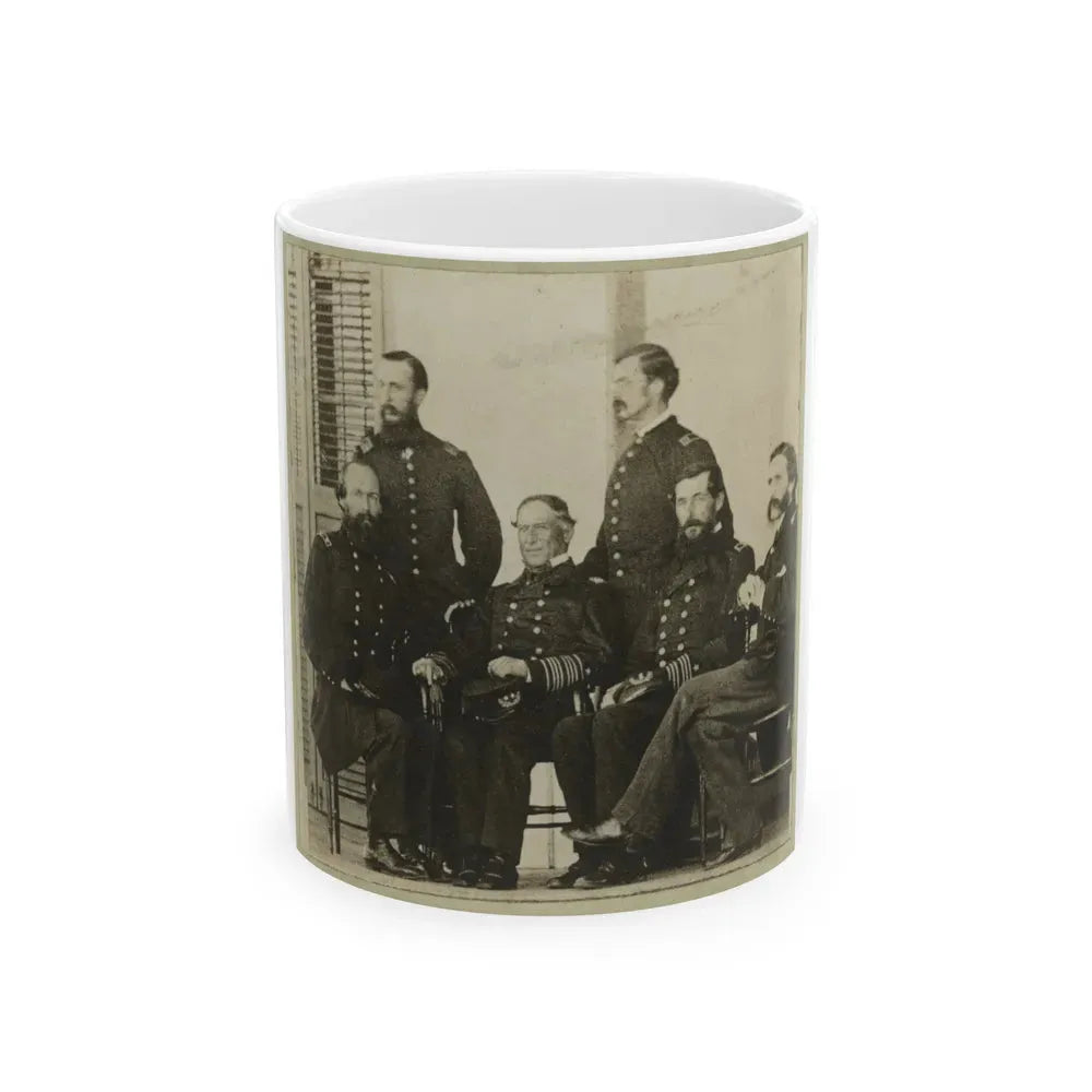 Group Portrait Of Officers With Admiral David G. Farragut Seated, Center (U.S. Civil War) White Coffee Mug 11oz - Go Mug Yourself