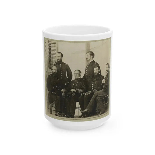 Group Portrait Of Officers With Admiral David G. Farragut Seated, Center (U.S. Civil War) White Coffee Mug 15oz - Go Mug Yourself