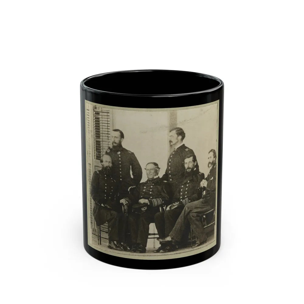 Group Portrait Of Officers With Admiral David G. Farragut Seated, Center (U.S. Civil War) Black Coffee Mug-11oz-Go Mug Yourself