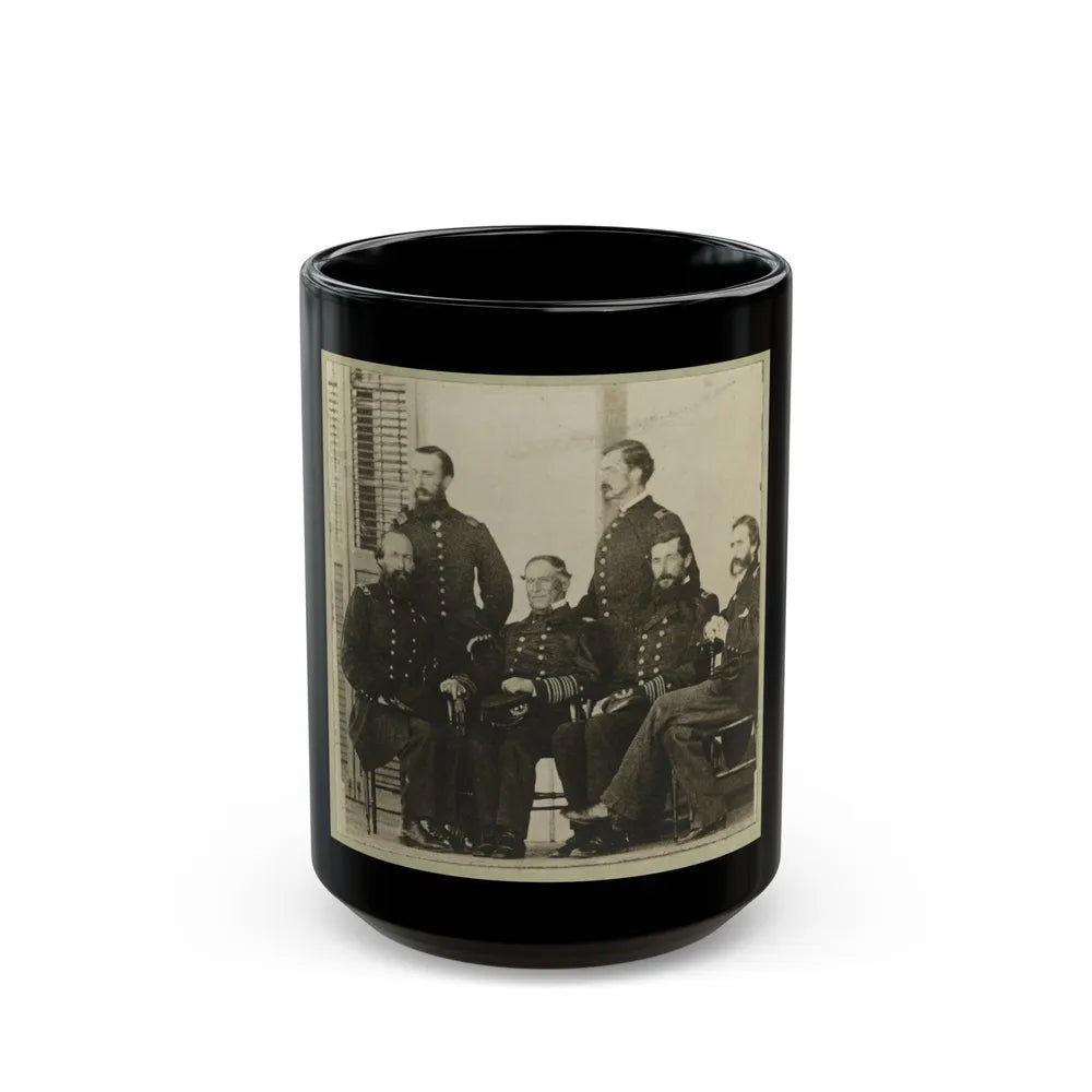 Group Portrait Of Officers With Admiral David G. Farragut Seated, Center (U.S. Civil War) Black Coffee Mug-15oz-Go Mug Yourself