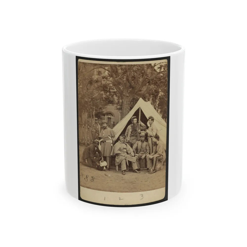 Group Portrait Of Soldiers In Front Of A Tent, Possibly At Camp Cameron, Washington, D.C. (U.S. Civil War) White Coffee Mug-11oz-Go Mug Yourself