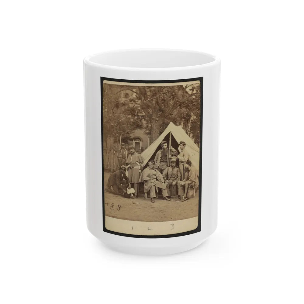 Group Portrait Of Soldiers In Front Of A Tent, Possibly At Camp Cameron, Washington, D.C. (U.S. Civil War) White Coffee Mug-15oz-Go Mug Yourself