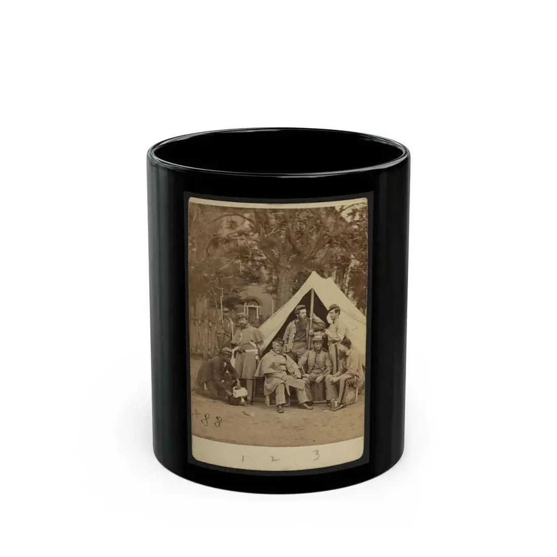 Group Portrait Of Soldiers In Front Of A Tent, Possibly At Camp Cameron, Washington, D.C. (U.S. Civil War) Black Coffee Mug 11oz - Go Mug Yourself