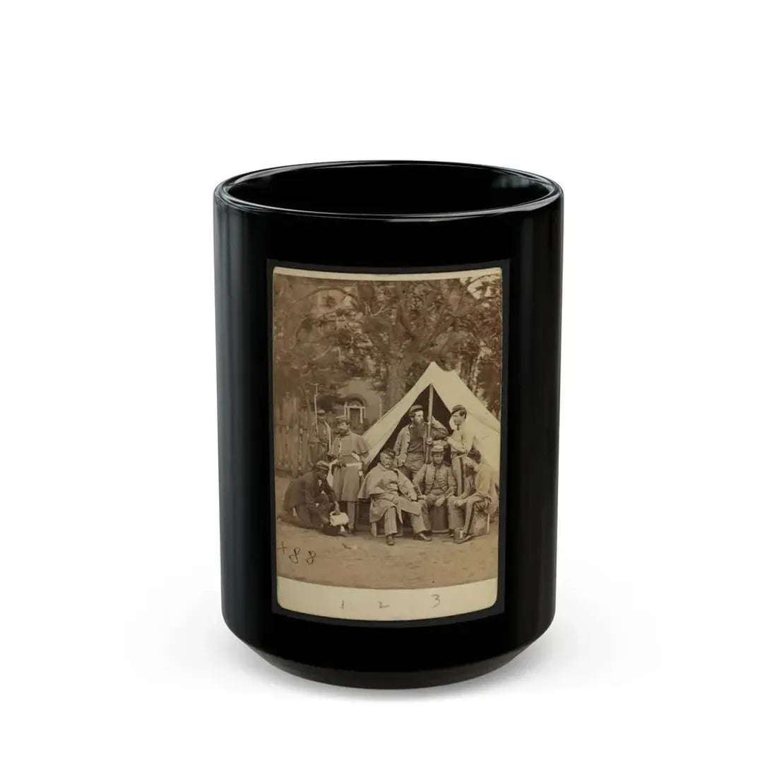Group Portrait Of Soldiers In Front Of A Tent, Possibly At Camp Cameron, Washington, D.C. (U.S. Civil War) Black Coffee Mug 15oz - Go Mug Yourself