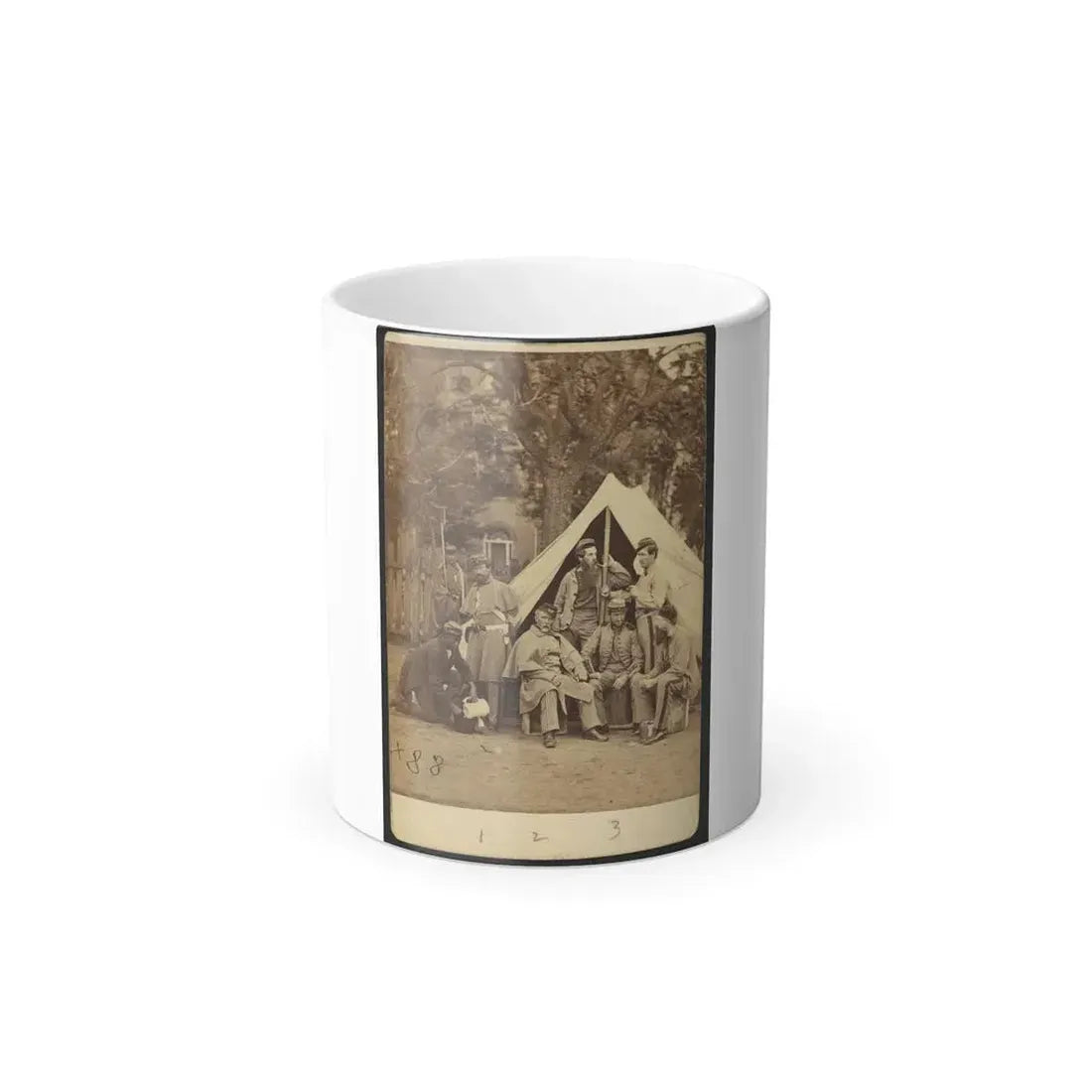 Group Portrait of Soldiers in Front of a Tent, Possibly at Camp Cameron, Washington, D.C. (U.S. Civil War) Color Changing Coffee Mug 11oz - Go Mug Yourself