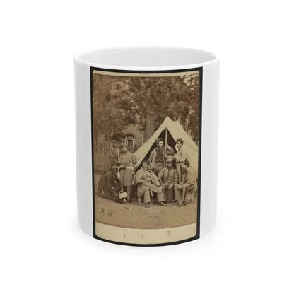 Group Portrait Of Soldiers In Front Of A Tent, Possibly At Camp Cameron, Washington, D.C. (U.S. Civil War) White Coffee Mug 11oz - Go Mug Yourself